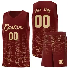 Crimson Khaki Scratches Pattern Basketball Jersey 1