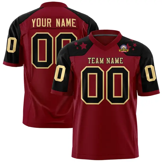 Crimson Khaki Shoulder Star Pattern Flag Football Jersey