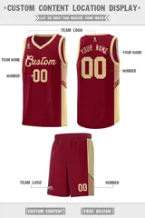 Crimson Khaki Side Stripe Sports Basketball Jersey 2