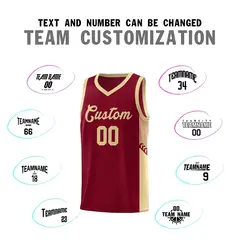 Crimson Khaki Side Stripe Sports Basketball Jersey 4