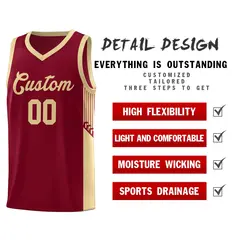 Crimson Khaki Side Stripe Sports Basketball Jersey 5