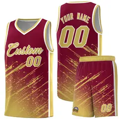 Crimson Khaki Splash Basketball Uniforms for Summer Camp