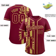 Crimson Khaki Split Coconut Tree Design Baseball Jersey 2