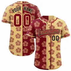 Crimson Khaki Split Flower Graffiti Baseball Jersey 1