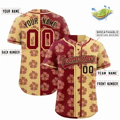 Crimson Khaki Split Flower Graffiti Baseball Jersey 2