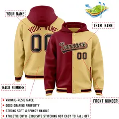 Crimson Khaki Split Two Tone Full-Snap Varsity Letterman Jacket Hoodie 4
