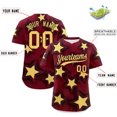 Crimson Khaki Star Graffiti Baseball Jersey 2