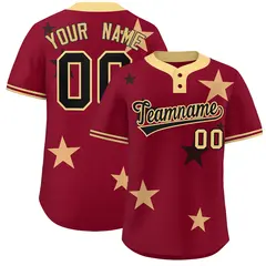 Crimson Khaki Star Graffiti Two-Button Baseball Jersey 1