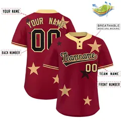 Crimson Khaki Star Graffiti Two-Button Baseball Jersey 2