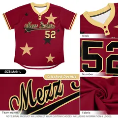 Crimson Khaki Star Graffiti Two-Button Baseball Jersey 5