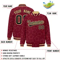Crimson Khaki Star Pattern Varsity Full-Snap Letterman Baseball Jacket 2