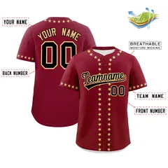 Crimson Khaki Star Ribbing Authentic Baseball Jersey 2