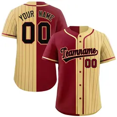 Crimson Khaki Stripe-Solid Combo Authentic Baseball Jersey 1