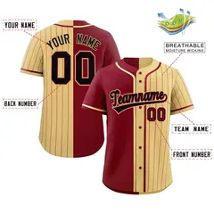 Crimson Khaki Stripe-Solid Combo Authentic Baseball Jersey 2