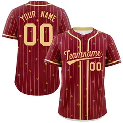 Crimson Khaki Stripe Star Pattern Authentic Baseball Jersey 1