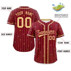 Crimson Khaki Stripe Star Pattern Authentic Baseball Jersey 2
