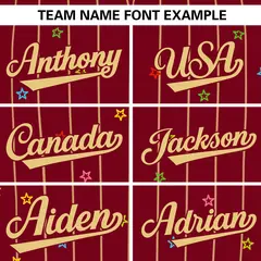 Crimson Khaki Stripe Star Pattern Authentic Baseball Jersey 3