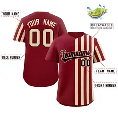 Crimson Khaki Thick Stripe Authentic Baseball Jersey 2