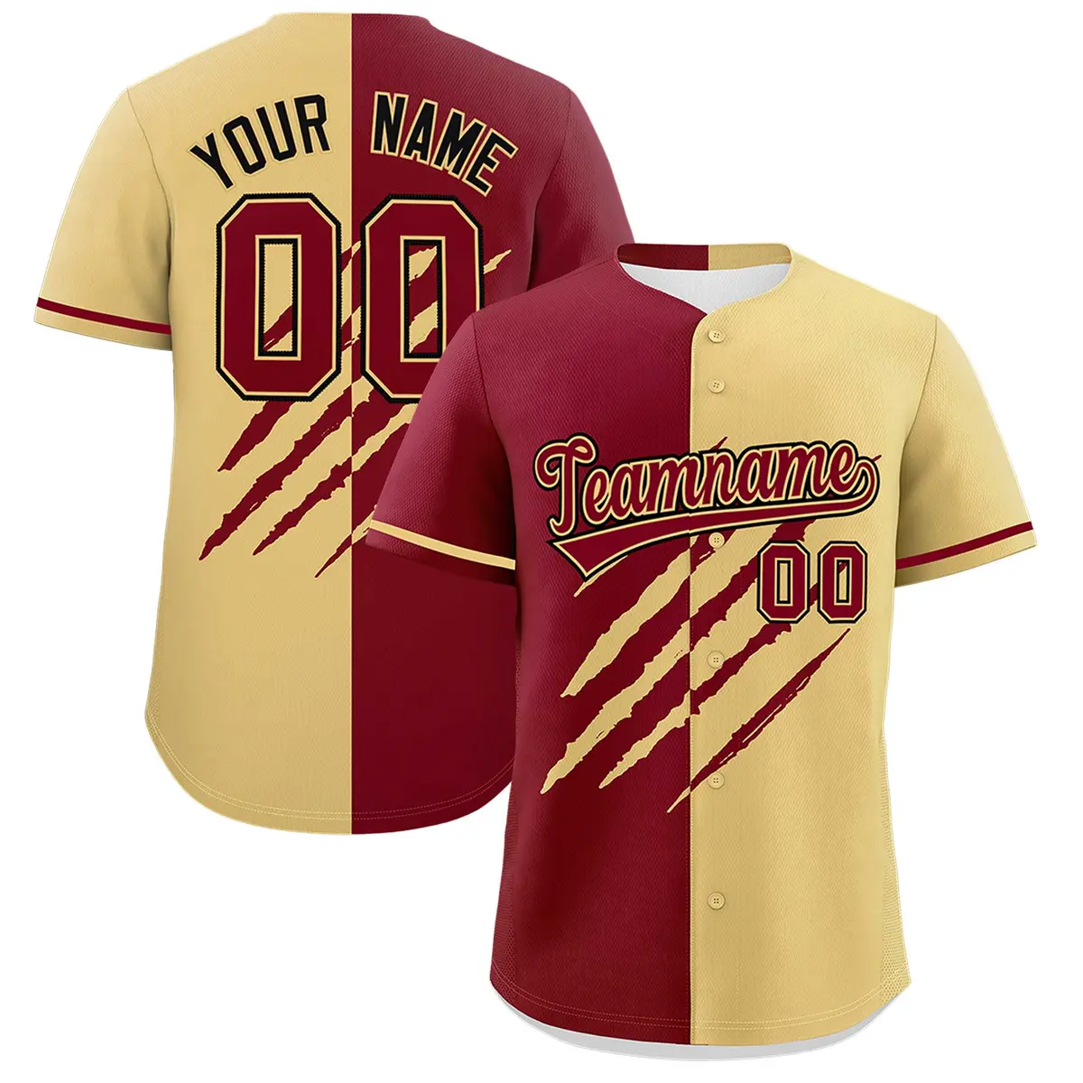 Crimson Khaki Tiger Claw Scratch Split Baseball Jersey