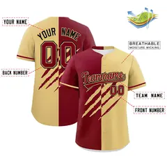Crimson Khaki Tiger Claw Scratch Split Baseball Jersey 2