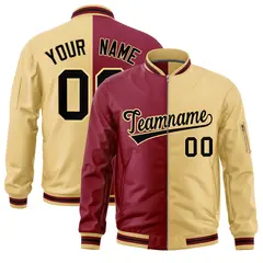 Crimson Khaki Two Tone Full-Zip Varsity Letterman Bomber Jacket 1