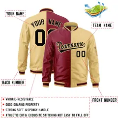 Crimson Khaki Two Tone Full-Zip Varsity Letterman Bomber Jacket 2