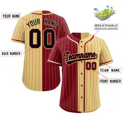 Crimson Khaki Two Tone Striped Authentic Baseball Jersey 2