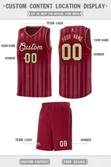 Crimson Khaki Vertical Stripe Team Basketball Jersey 2