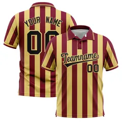 Crimson Khaki Vertical Stripes Performance Polo Shirt 1