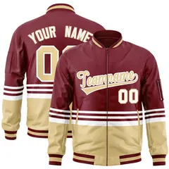 Crimson Khaki-White Color Block Varsity Letterman Bomber Jacket 1