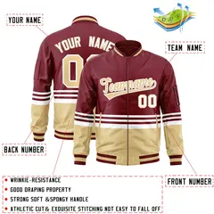 Crimson Khaki-White Color Block Varsity Letterman Bomber Jacket 2