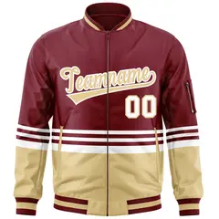 Crimson Khaki-White Color Block Varsity Letterman Bomber Jacket 3