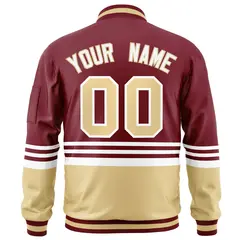 Crimson Khaki-White Color Block Varsity Letterman Bomber Jacket 4