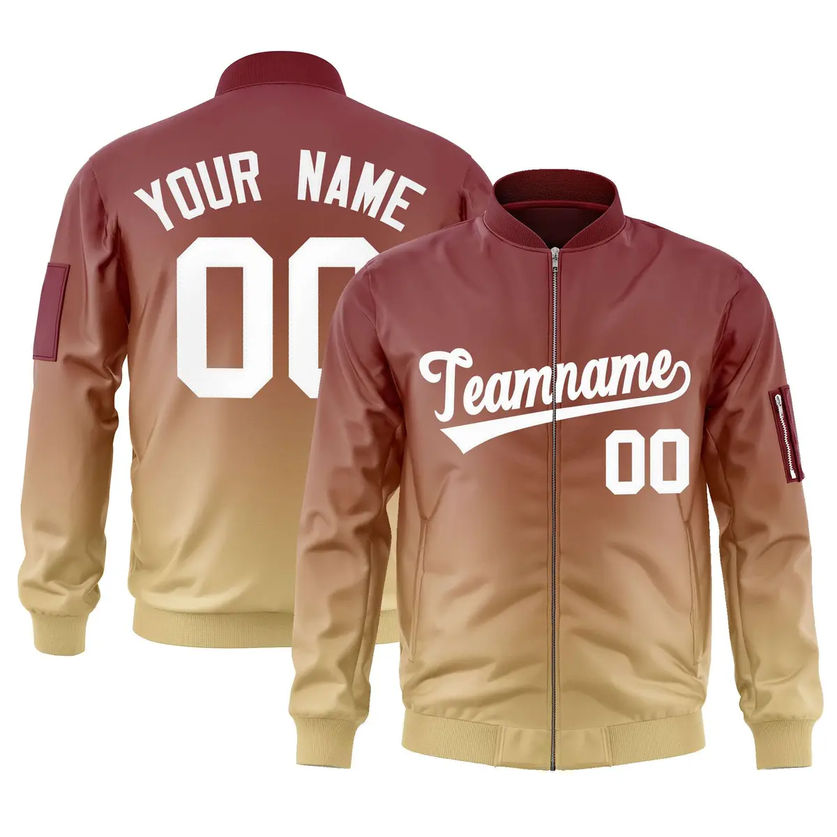 Crimson Khaki-White Gradient Varsity Letterman Bomber Jacket
