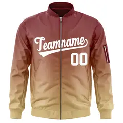 Crimson Khaki-White Gradient Varsity Letterman Bomber Jacket 3
