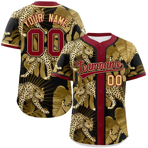 Crimson Leopard Graffiti Pattern Authentic Baseball Jersey