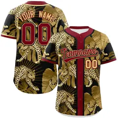 Crimson Leopard Graffiti Pattern Authentic Baseball Jersey 1