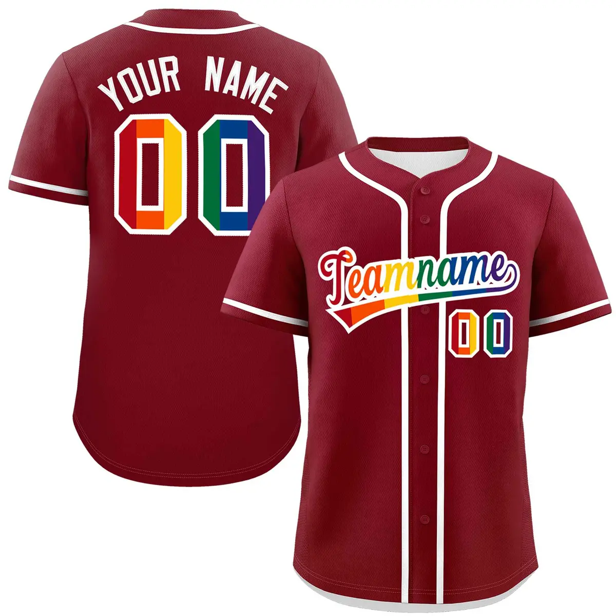 Crimson LGBT Rainbow Pride Month Baseball Jersey