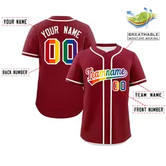 Crimson LGBT Rainbow Pride Month Baseball Jersey 2