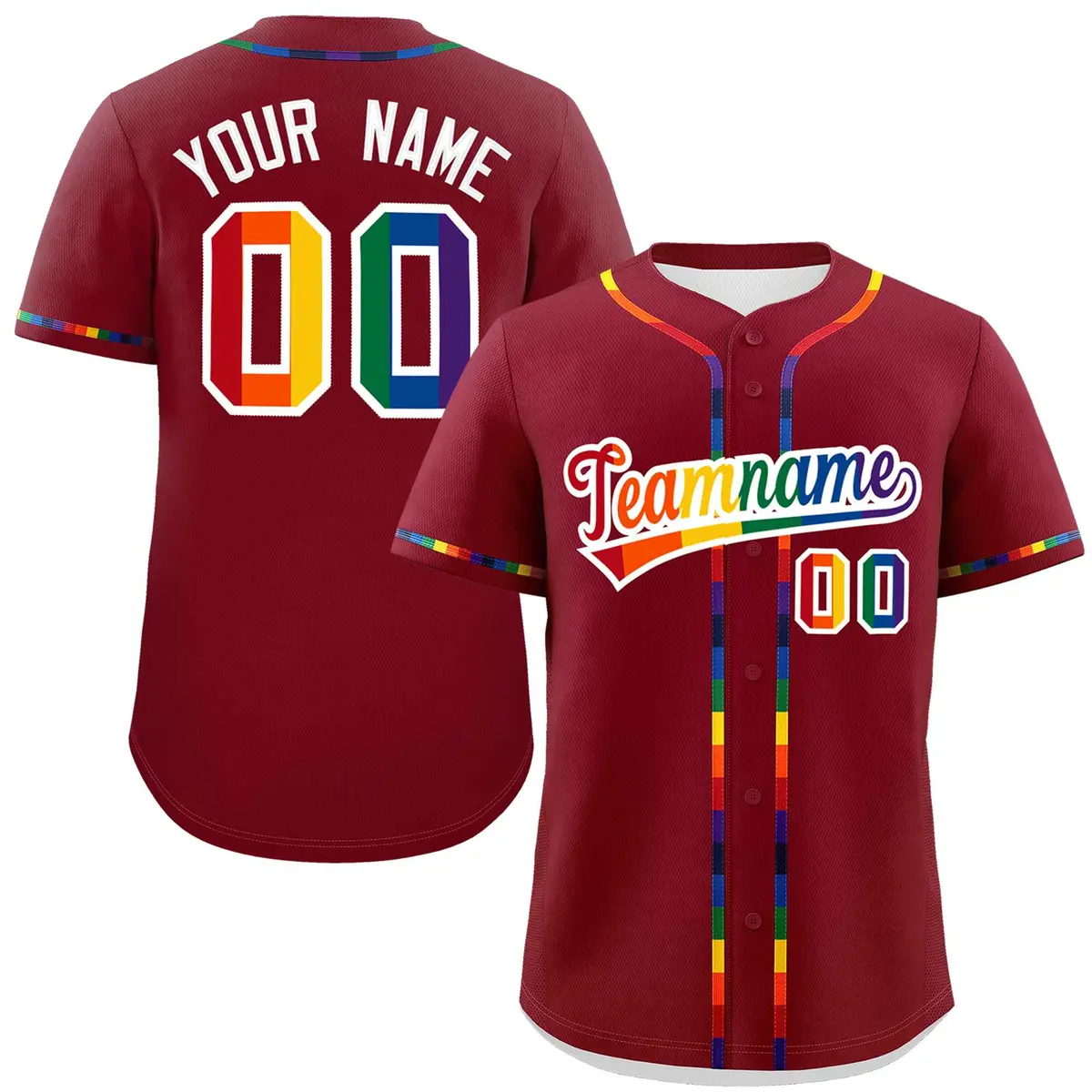 Crimson LGBT Rainbow Pride Month Baseball Jersey