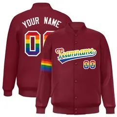 Crimson LGBT Rainbow Pride Month Letterman Baseball Jacket