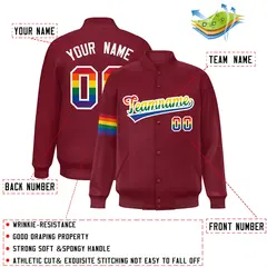 Crimson LGBT Rainbow Pride Month Letterman Baseball Jacket 2