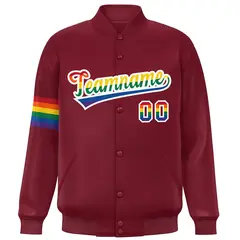 Crimson LGBT Rainbow Pride Month Letterman Baseball Jacket 3