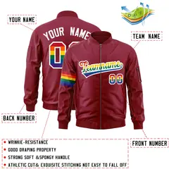 Crimson LGBT Rainbow Pride Month Letterman Bomber Jacket 2