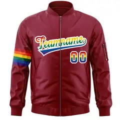 Crimson LGBT Rainbow Pride Month Letterman Bomber Jacket 3