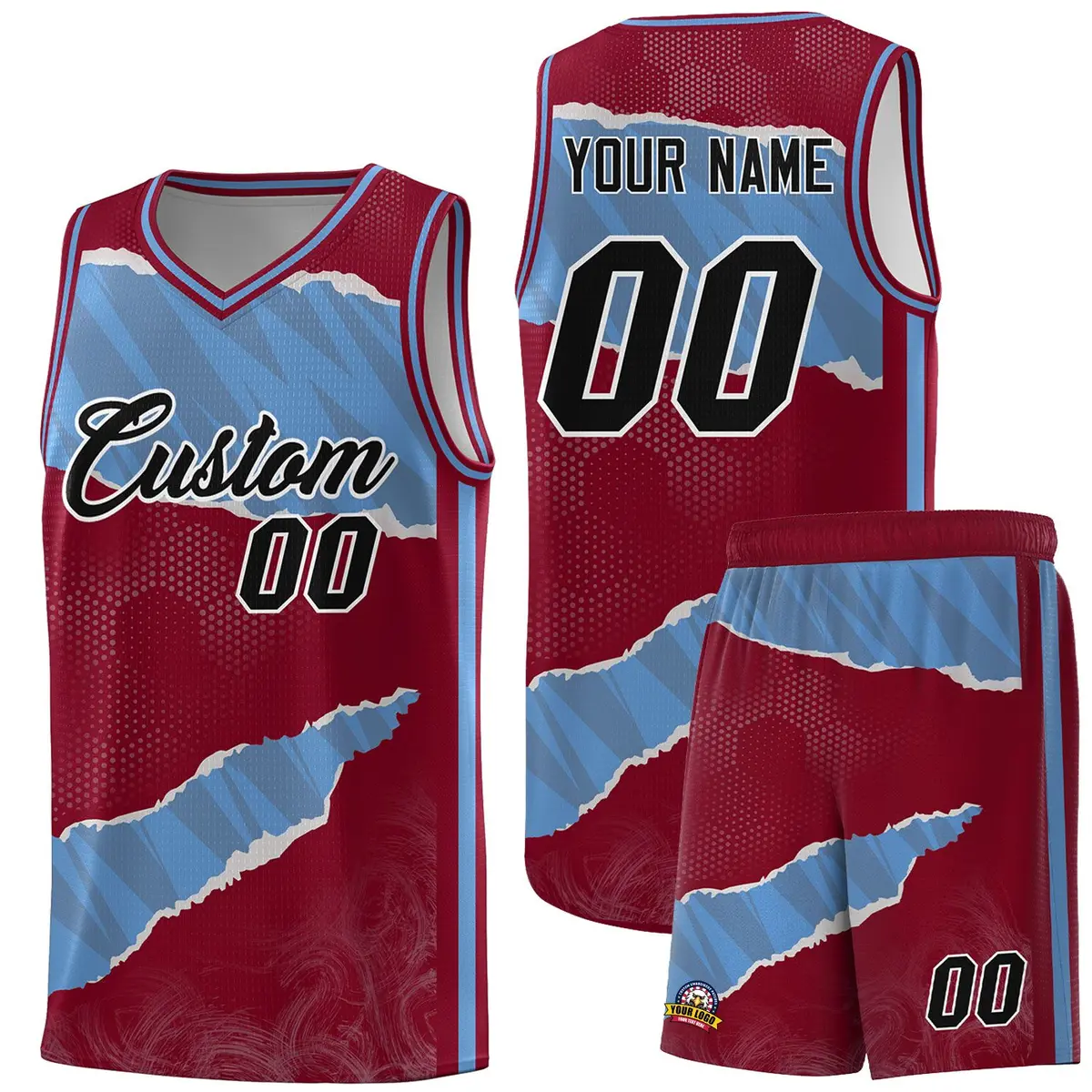 Crimson Light Blue-Crimson Tear Graffiti Basketball Jersey