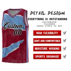 Crimson Light Blue-Crimson Tear Graffiti Basketball Jersey 2