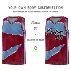 Crimson Light Blue-Crimson Tear Graffiti Basketball Jersey 3