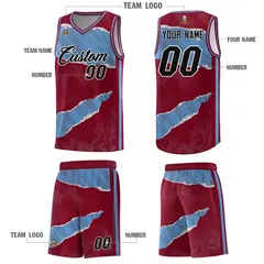 Crimson Light Blue-Crimson Tear Graffiti Basketball Jersey 5