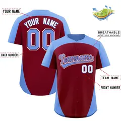 Crimson Light Blue Edge Color Block Baseball Jersey 2